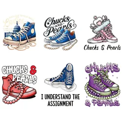 Chucks Pearls Shoes Iron On Transfer Patches For Clothes Washable DTF Diy Heat Transfers Sticker Iron On Washable Decals