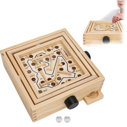 Wooden Labyrinth Marble Ball Tilt Maze Wood Game IQ Test Adults Kids Toys Educational Montessori Juegos De Inteligencia