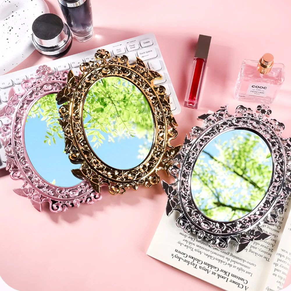 مرآة ماكياج على الطراز الأوروبي الرجعية المحمولة خمر مرآة لمستحضرات التجميل مطلي سطح المكتب من جانب واحد المرآة البالونية أداة الجمال #3