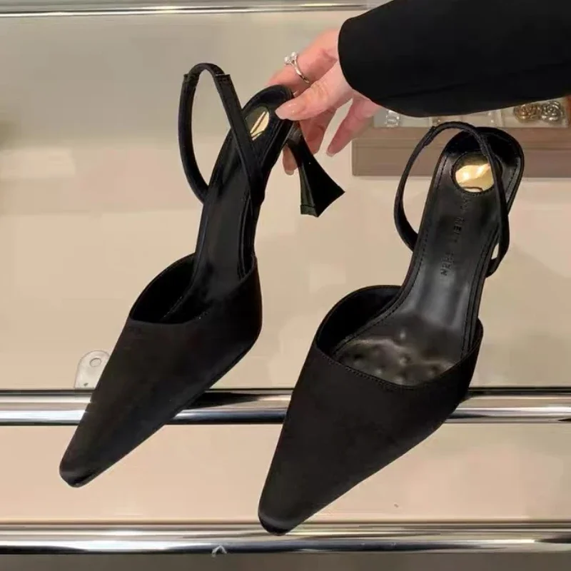 Sandales léopard pointues à talons hauts pour femmes, chaussures de bureau élégantes, chaussures de soirée à bride arrière, mode creuse, sexy, nouveau, 2025