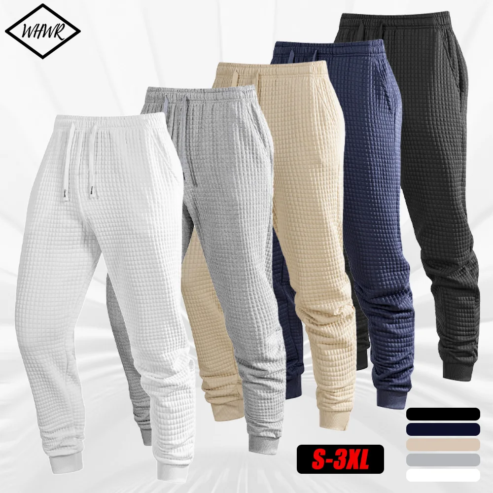 

Men Casual Fashion Sports Pants Spring Autumn Waffle Knit Jogger Pants Daily Gym Workout Long Pants Male Jogging Trousers