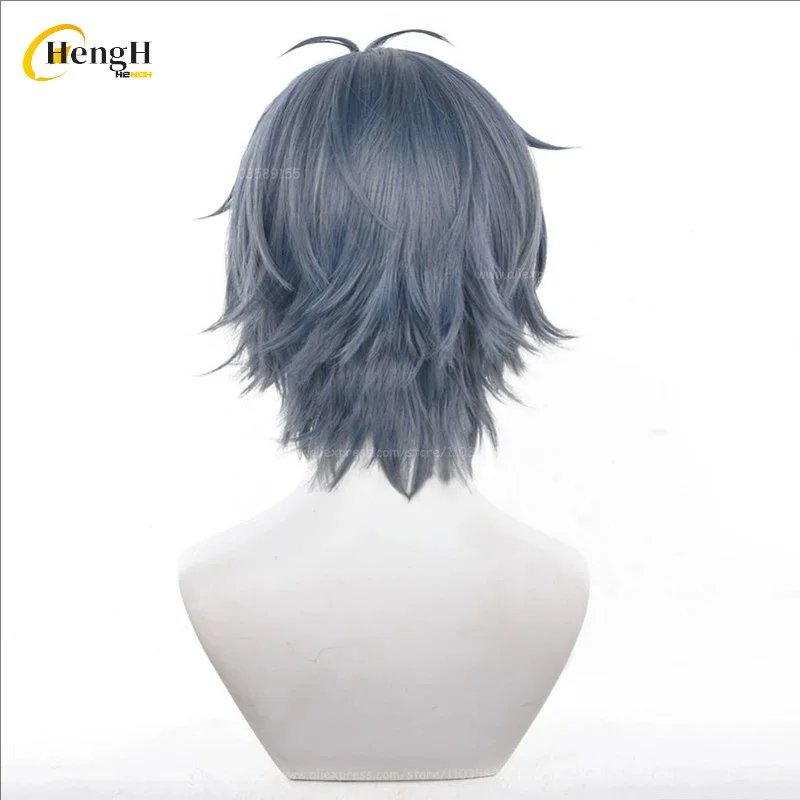 Anime xavier cabelo sintético curto 30cm cinza azul cosplay anime peruca liu xiao cabelo resistente ao calor perucas de festa de halloween + um boné peruca