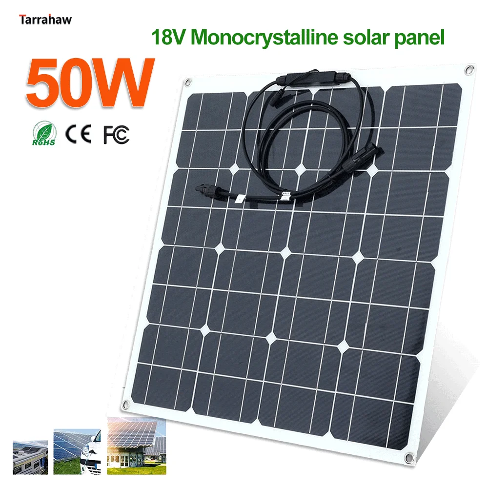 

Solar Plate 50W 4x4 Cells 18V Lightweight PV Panel High Power Solar System Module Outdoor Generator For Car Photovoltaic Battery