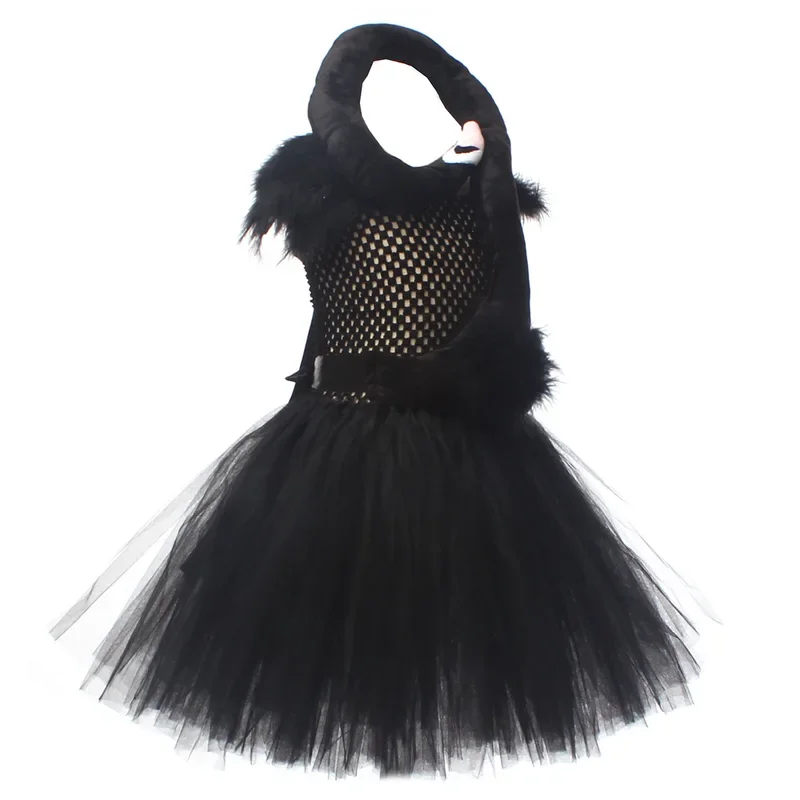 Costume de ballet noir fzLake pour enfants, tutu de ballet pour enfants, perruque de plumes pour filles, robes de ballerine, vêtements d'Halloween