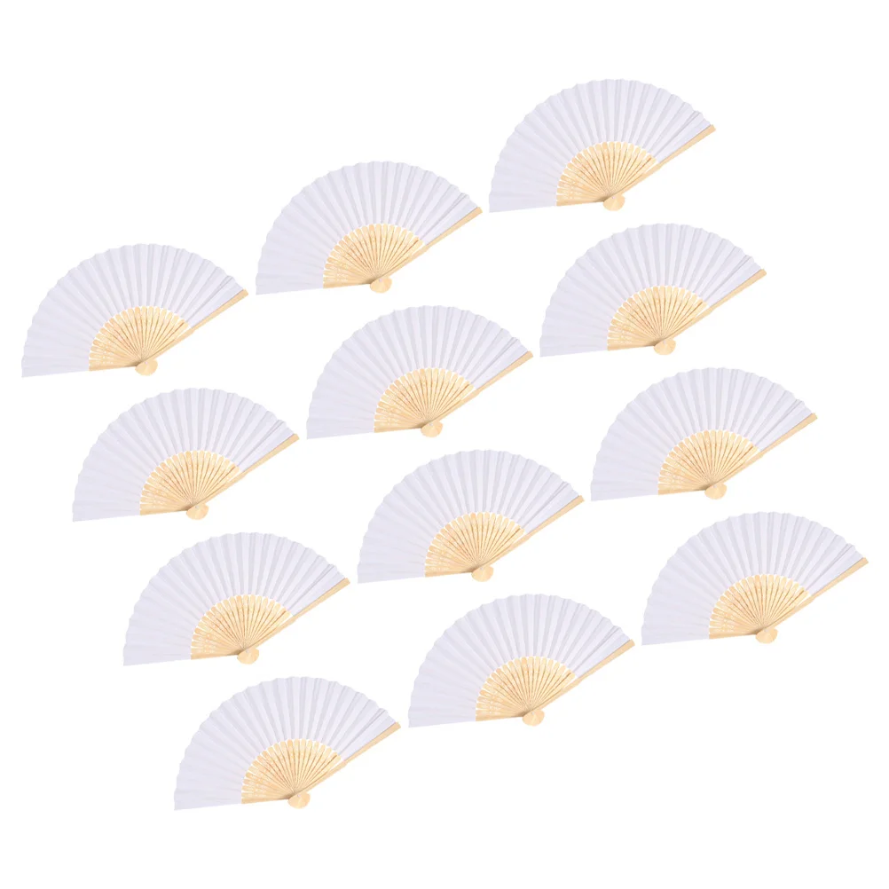 

12Pcs Chinese Folding Hand Fan Blank Style Lightweight Portable for Wedding Dance Party Travel Photography Handheld Fan