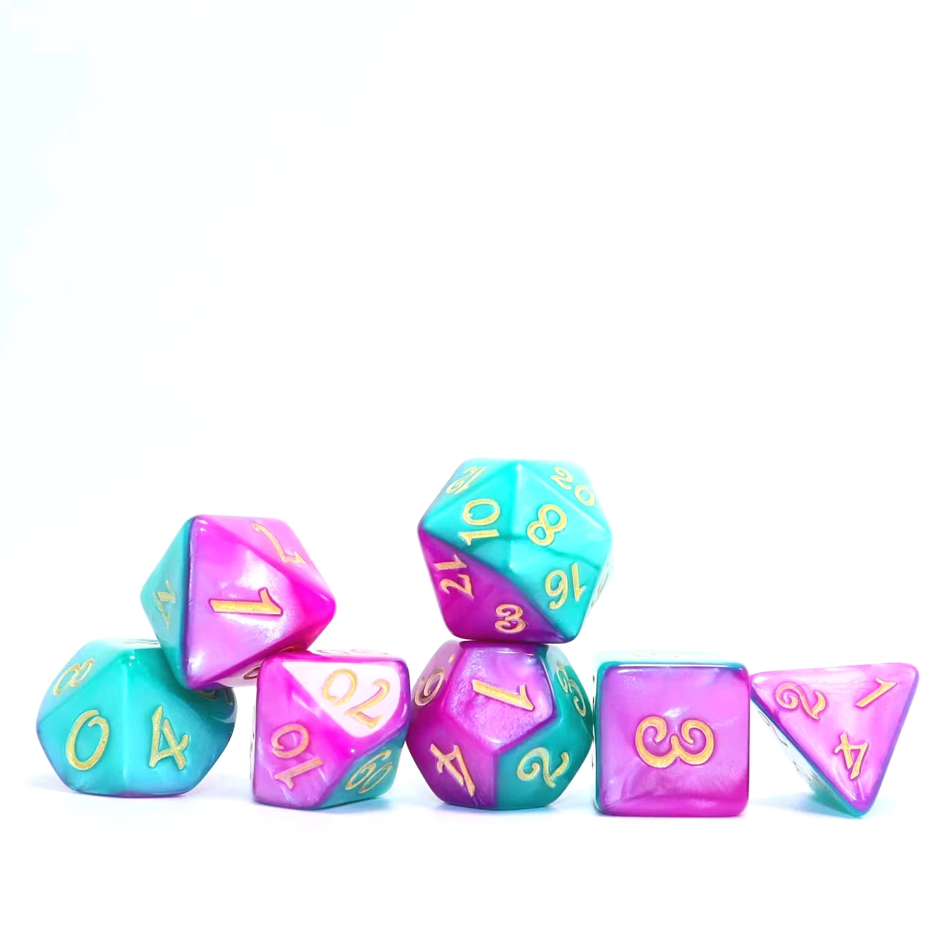 لعبة النردية متعددة السطوح مع حروف ذهبية ، أرجواني ، أخضر ، للعب الأدوار #4