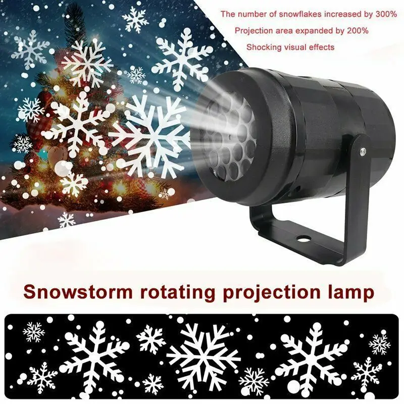 Proyector de copos de nieve con alimentación USB, luces LED de hadas, decoración interior, patrones de Santa nevadas, regalo de proyección, fiesta de bodas y Navidad