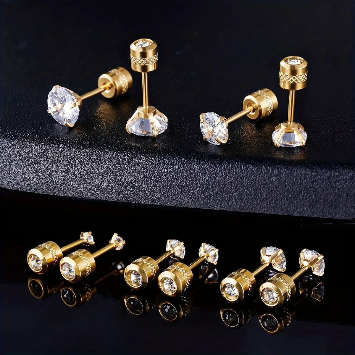 2 Stück Mode Edelstahl kubischen Zerkonia geprägten Muster Schraub ohrringe, flache Rückseite Knorpel Helix Ohr Piercing Schmuck – Detail 8