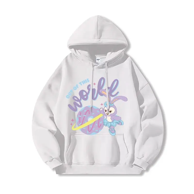 

Cartoon Rabbit Hoodie Women Cotton Fleece Pullover 2025 Spring Summer Graphic Sweatshirt Black Base Pink Rabbit Blue Tutu Donut