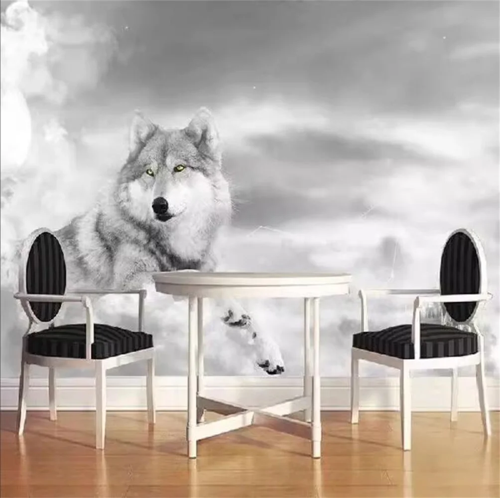 

beibehang Custom 3D Photo Wall Paper Angry Wolf Snow Mountain Scenery Background Wall Painting Decoration Living Room Wallpaper