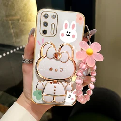 G 9 Plus Flower Strap Makeup Mirror Rabbit Phone Holder Case On For Motorola Moto G9 Power MotoG9 G9Plus G9Power Stand Cover