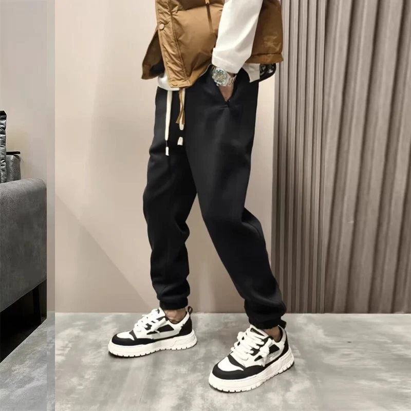 

Spring Vintage Pure Color Sweatpants Men Fashion Drawstring Waist Lace-up Trouser Mens Streetwear Trendy Sports Slim Pants Male