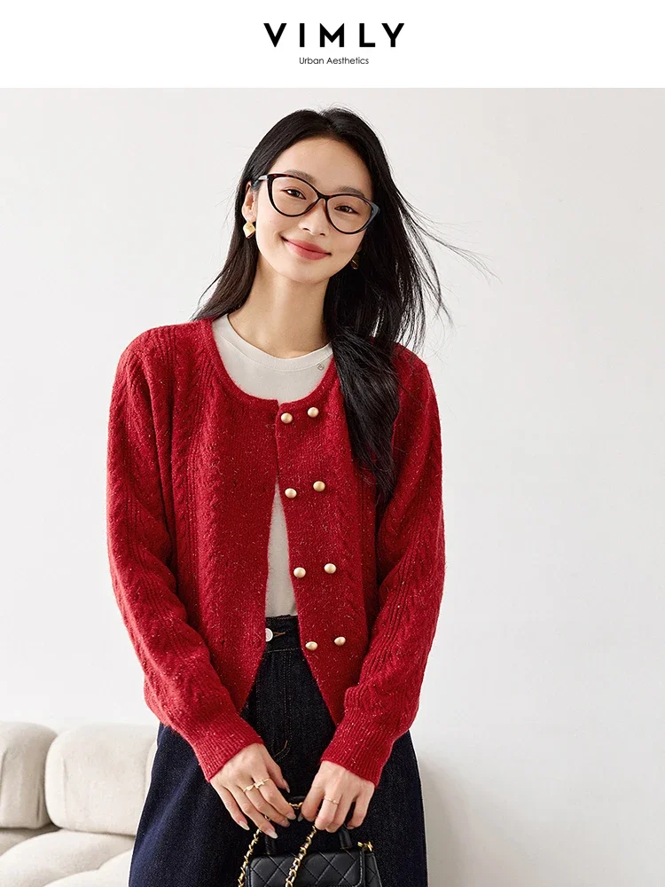 VIMLY Women Casual Twists Knit Long Sleeve Zipper Sweater Cardigan Coat Vintage Winter Chic Simple Elegant Office Lady Trend Top