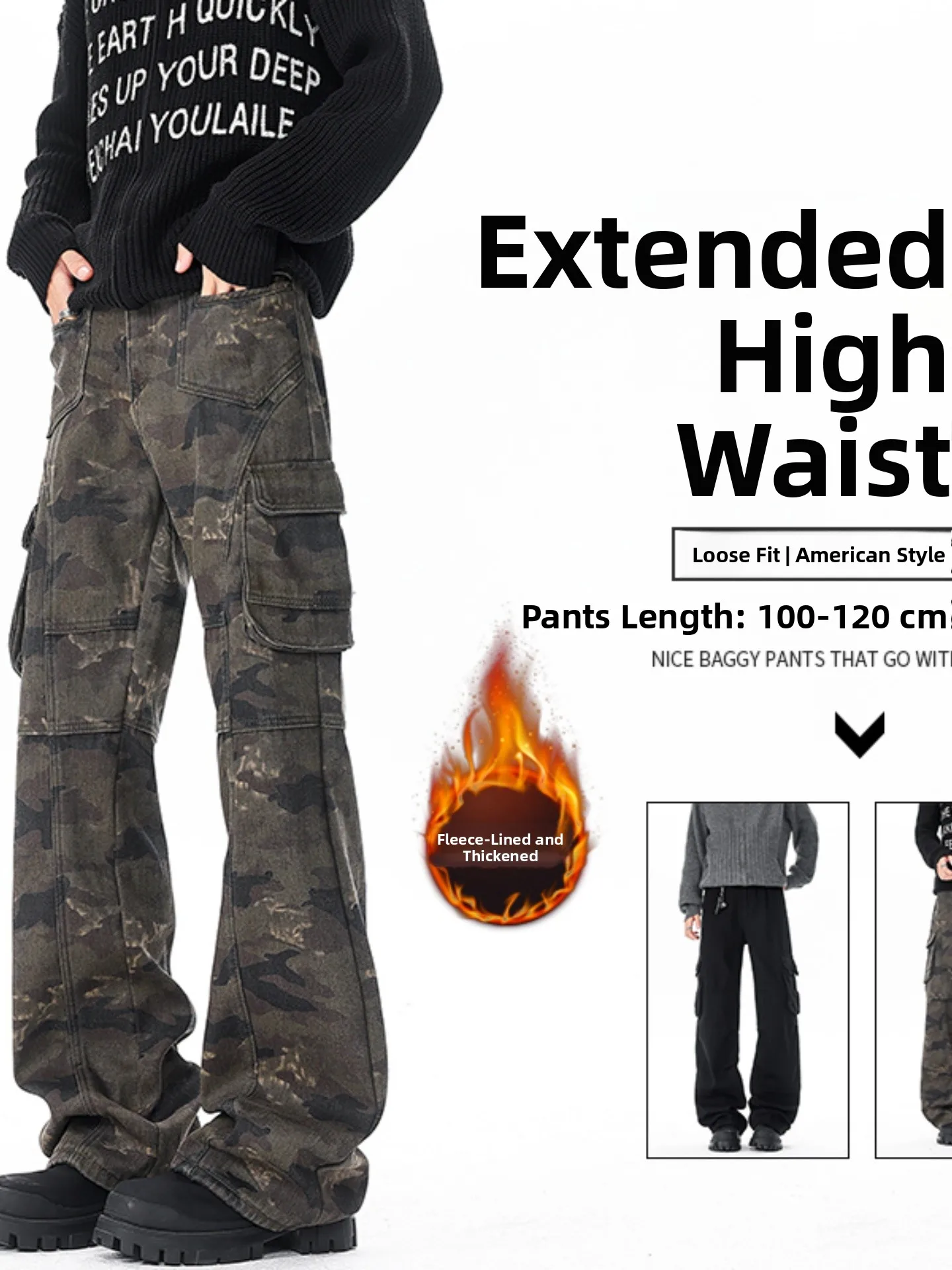 

Men's Camouflage Thiened Fce Lined Bootcut Jeans Workwear Pants Winter Warm Straight Leg Faion Urban Sle Casual Trou...