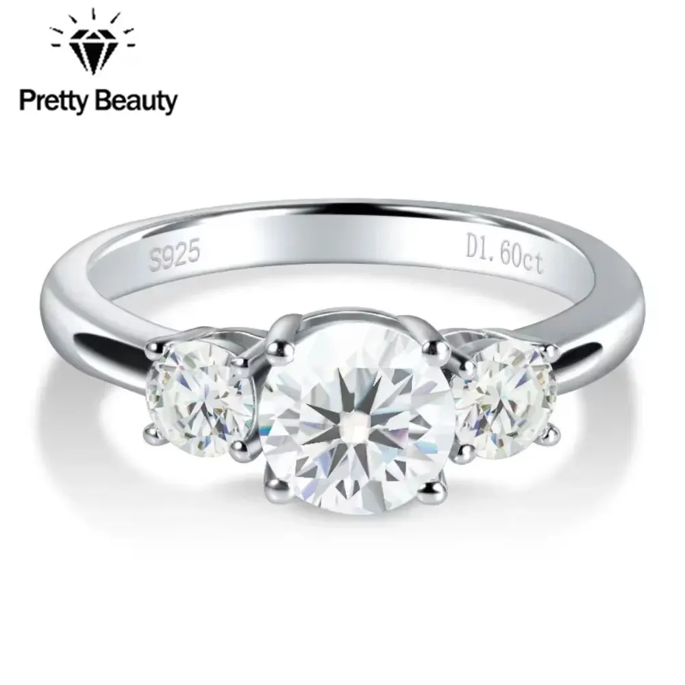 

Pretty Beauty 1.6ct Moissanite Wedding Band S925 Sterling Silver for Women Diamond Engagement Ring 18K Gold Plated Fine Jewelry