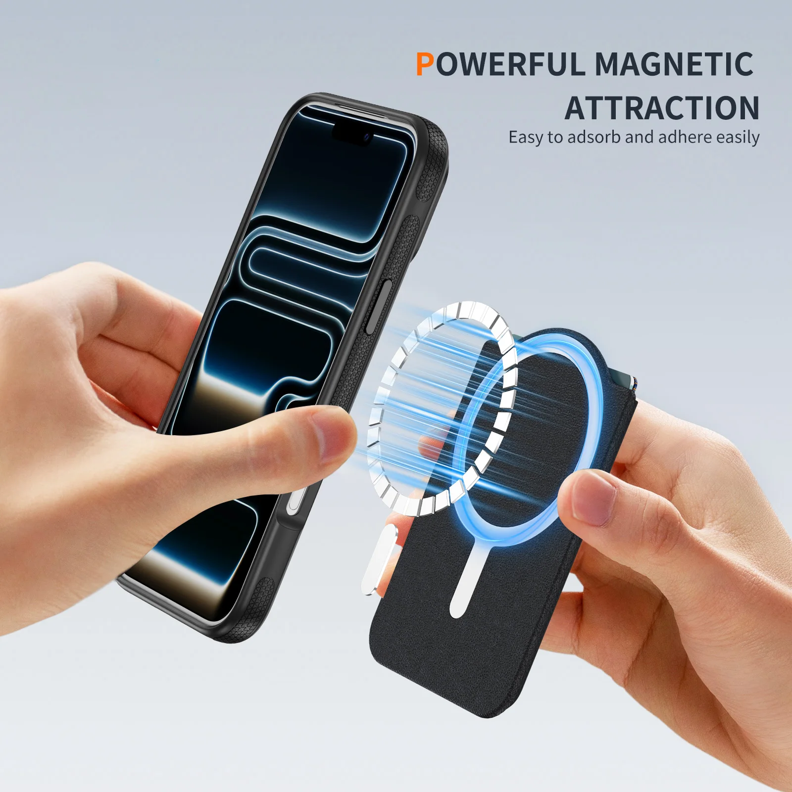 Starker Magnetischer Kartenhalter aus Leder für Magsafe iPhone Samsung Xiaomi Universelle ID-Kartenhülle mit Verstellbarem Ständer und Schlitzen – Detail 4