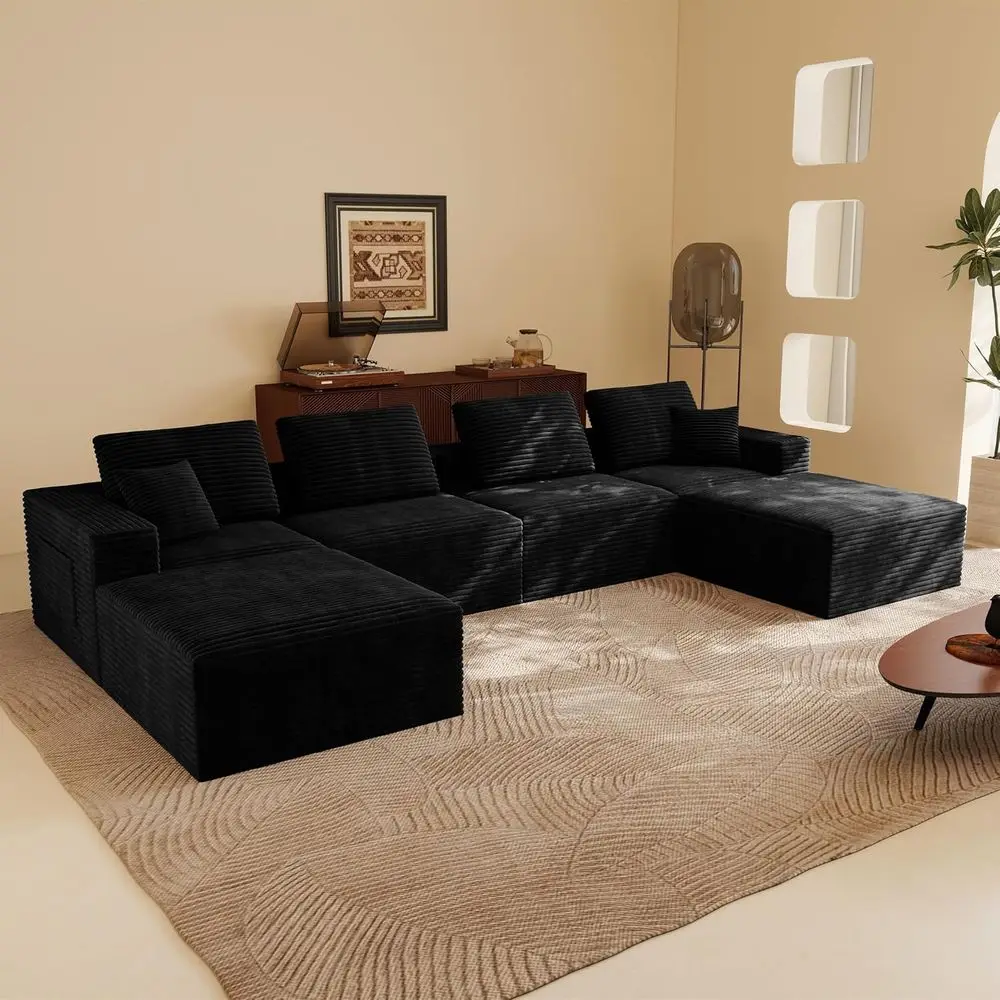 

Oversized Cloud Sectional Sofa with Deep Seating, Wide-Strip Corduroy, Easy Assembly for Living Room (4 Seater + 2 Ottoman)