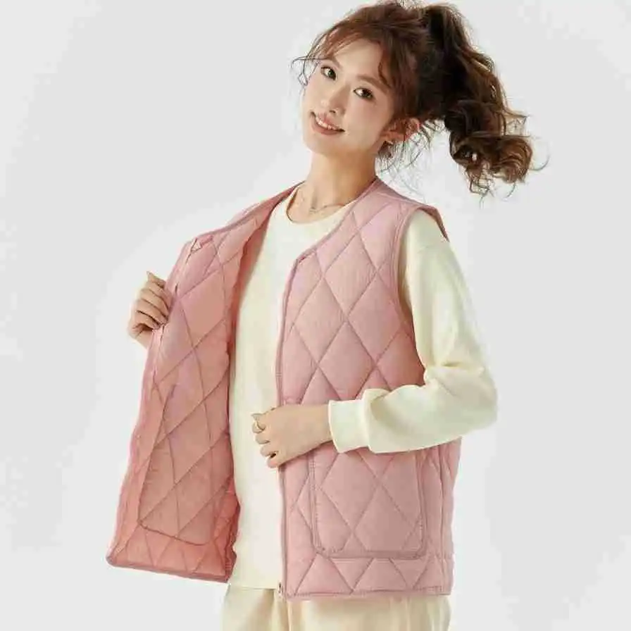 

Women's Solid Color Thicken Casual Trendy Sleeveless Zipper Quilted Vests Autumn Winter New Fashion Female Wool Coats Clothes