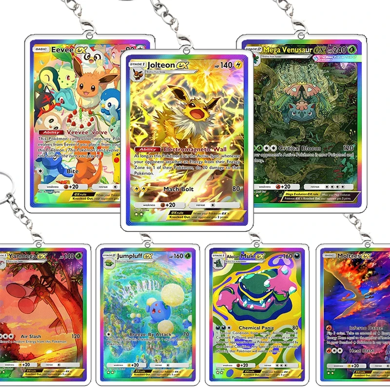 

PTCG Mega Eevee Venusaur Ex Rainbow Keychain Eevee Border Creativity Cards Bag Pendant Game Collection Boy Pendant Accessories
