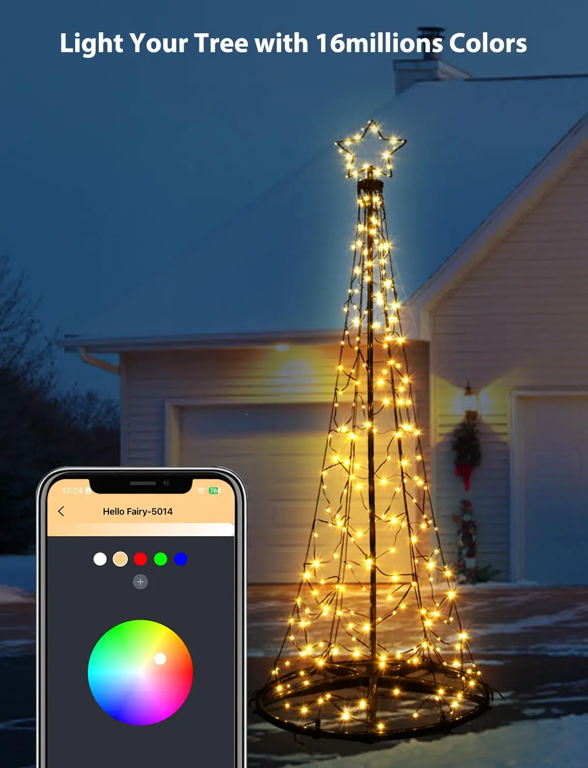 6.6FT 2M Smart LED Christmas Tree With Lights Tree Topper Star String Lights RGB Outdoor Indoor Waterproof Garden Decor 2024