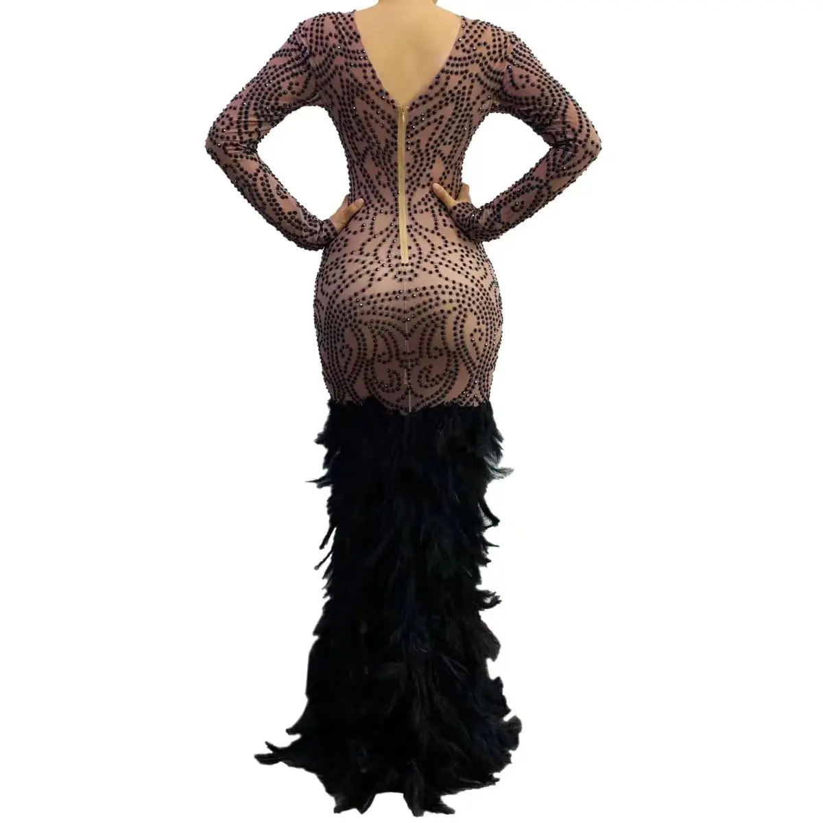 Full Diamond prospettiva Mesh Sexy Feather Skirt Bar DJ Nightclub cantante femminile Dance Team Stage abbigliamento Party Theme Show