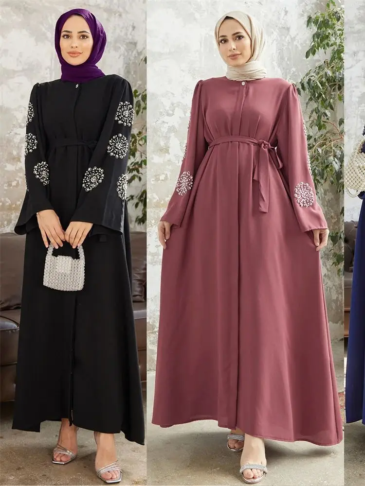 Ramadan Eid Beading Luxury Abaya Dubai Islam Muslim Kaftan Modest Dress Prayer Clothes For Women Kebaya Robe Musulmane Femme