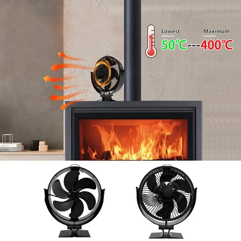 

Black 6 Blades Heat Powered Stove Fan Eco Quiet Log Wood Burner Fireplace Fan Winter Warmer Home Efficient Heat Distribution
