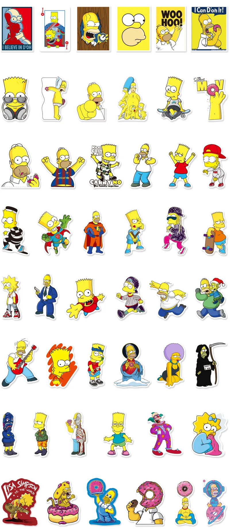 100pcs No Repeat Cartoon Anime Simpsons Family Doodle Stickers