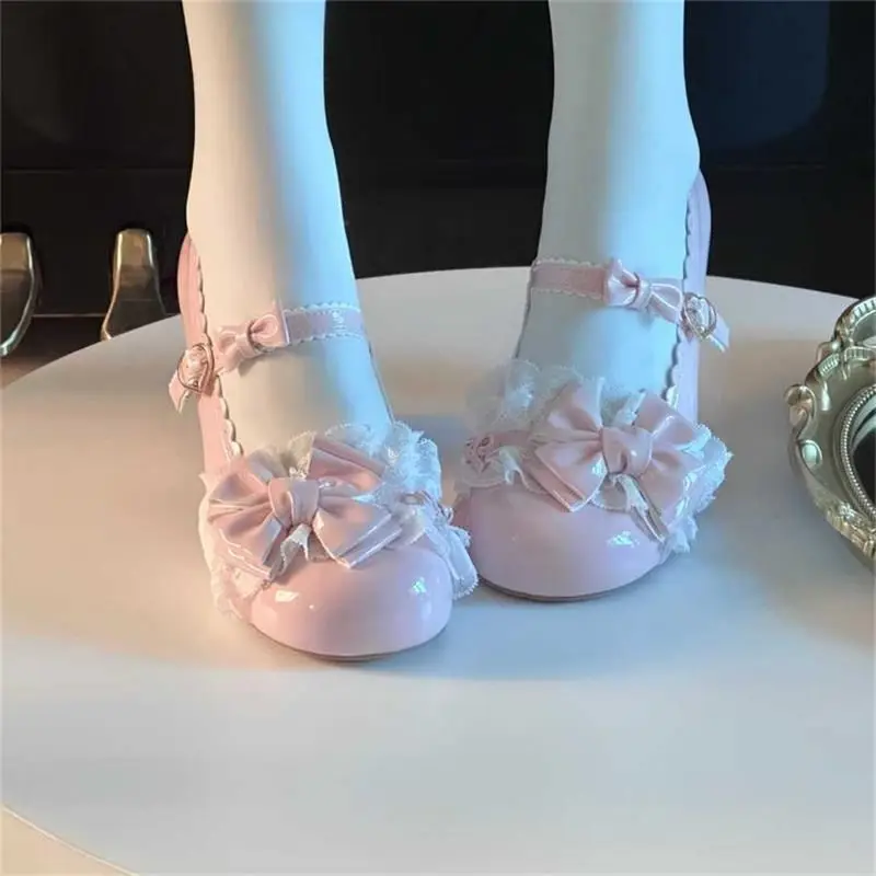 

Lovely Mid-heel Women's Mary Jane Shoes Bowknot Lace Cute Lolita Shoes Round Toe Chunky Heel Sweet Pumps Size35 Zapatos De Mujer