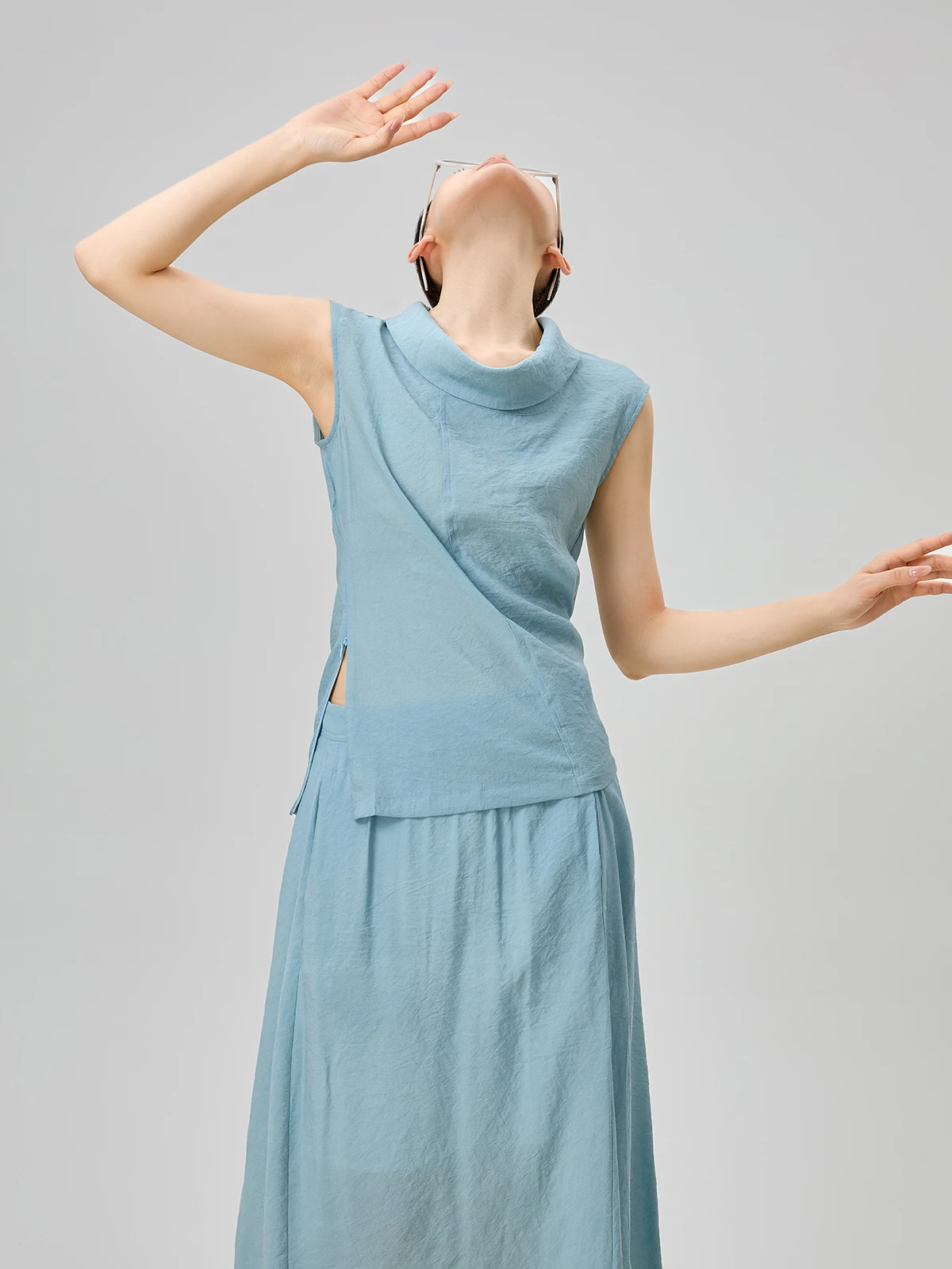 Conjunto de falda y chaleco azul Svel, traje de verano Faionable para mujer, conjunto de dos piezas redondo Ele Lady Sle