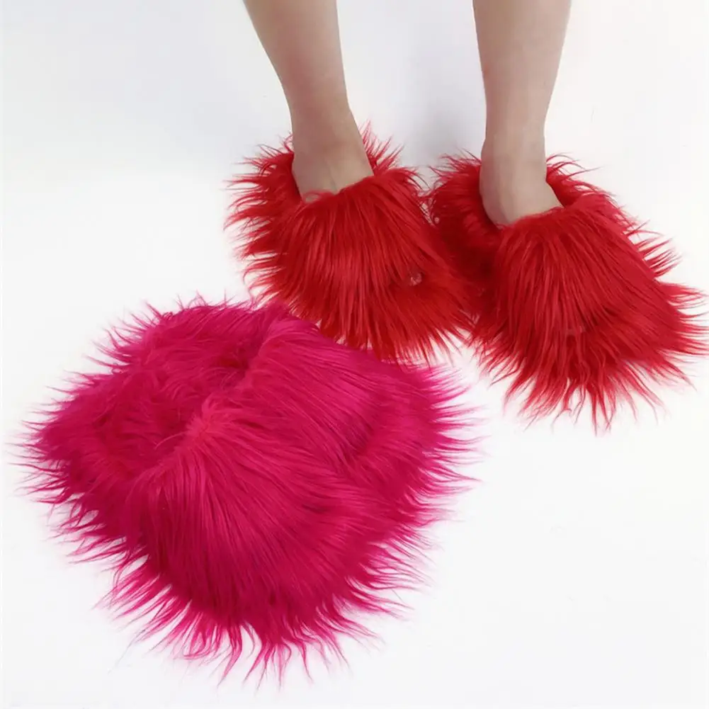 Candy Color Slippers Soft Faux Fur Slippers Cozy Faux Fur Slippers for Women Slip-on Slide Shoes with Closed Toe Warm for Girls - Image 2