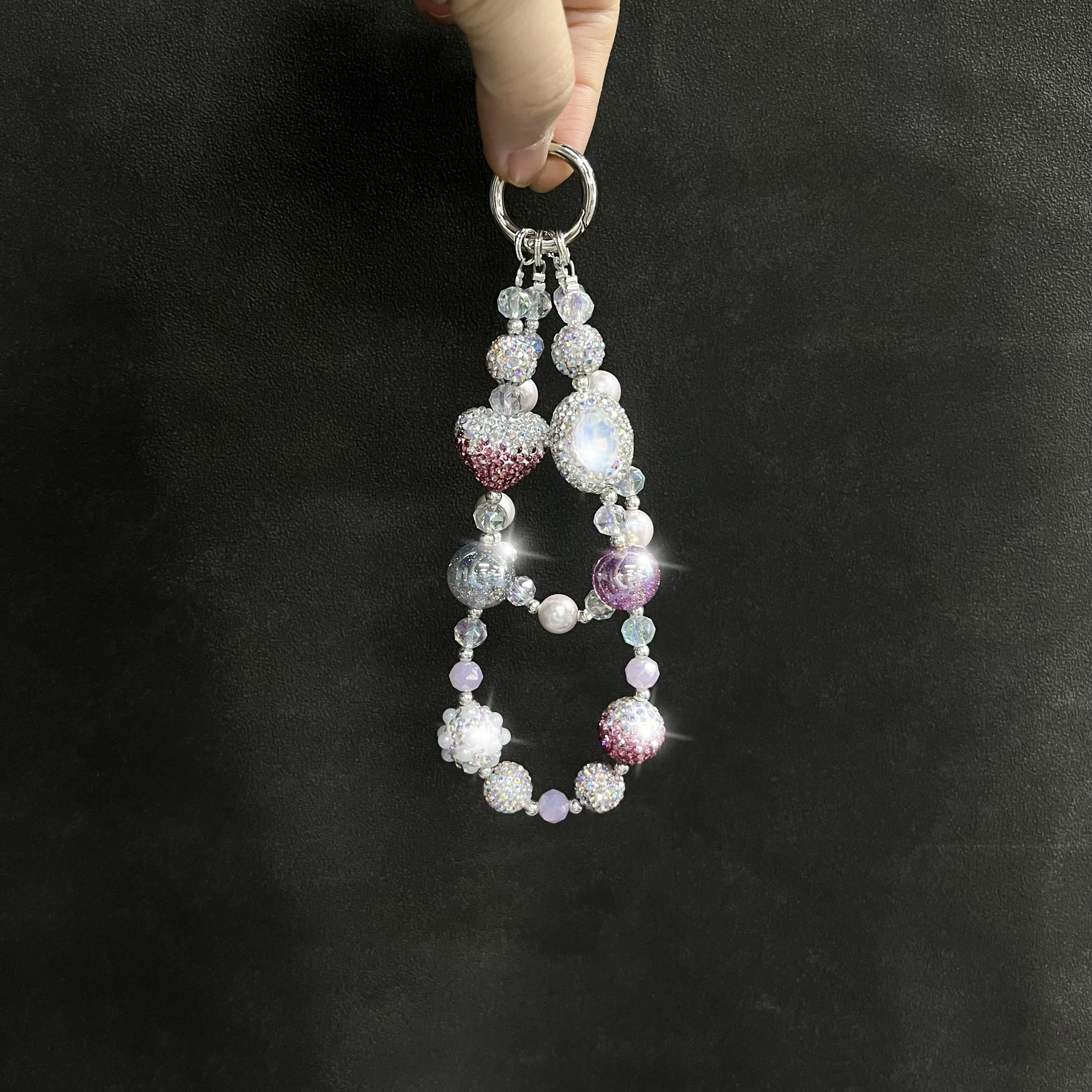 Luxury Pink Diamond Ball White Pigeon Egg Phone Chain Shining Crystal Charm Mobile Phone Accessories Phone Charms Phone Strap