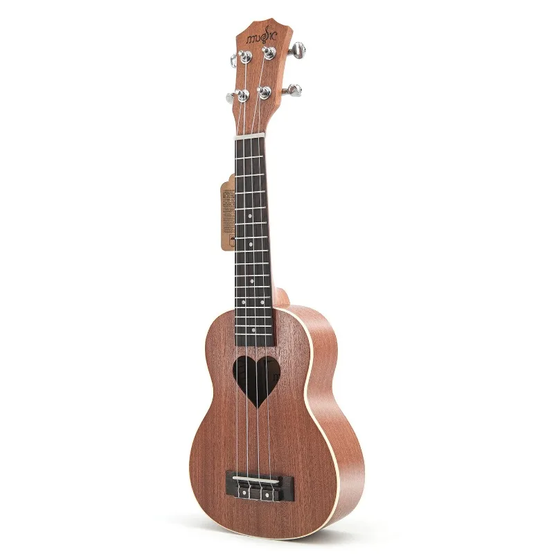 21 inch Sapele Wood Ukulele With Heart Carving Portable Hawaii Four string Nylon Strings Small Guitar for Beginners