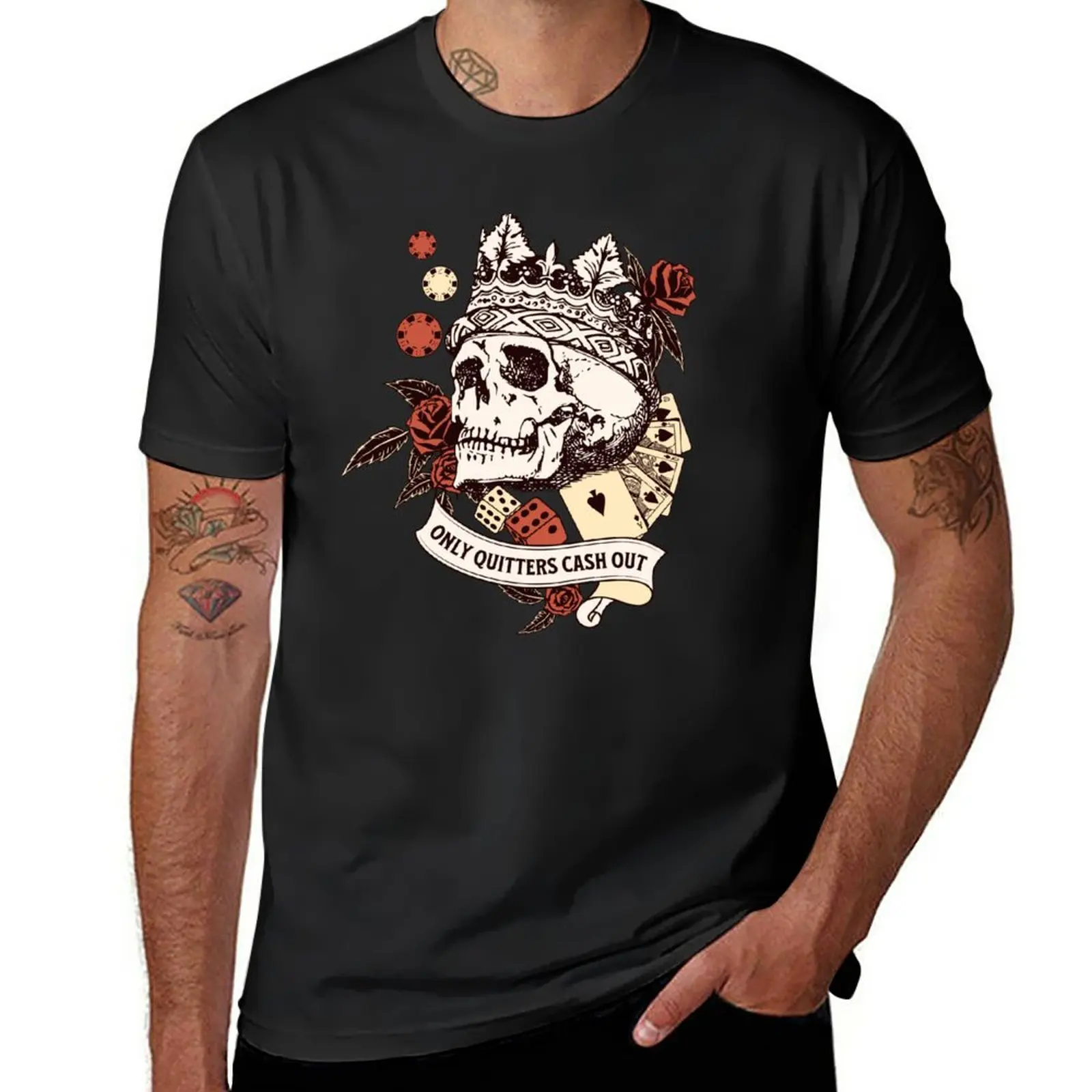 New Only Quitters Cash Out Funny Skull with Crown Gambling Poker Casino T-Shirt t shirt man oversized t shirts Men's t-shirts