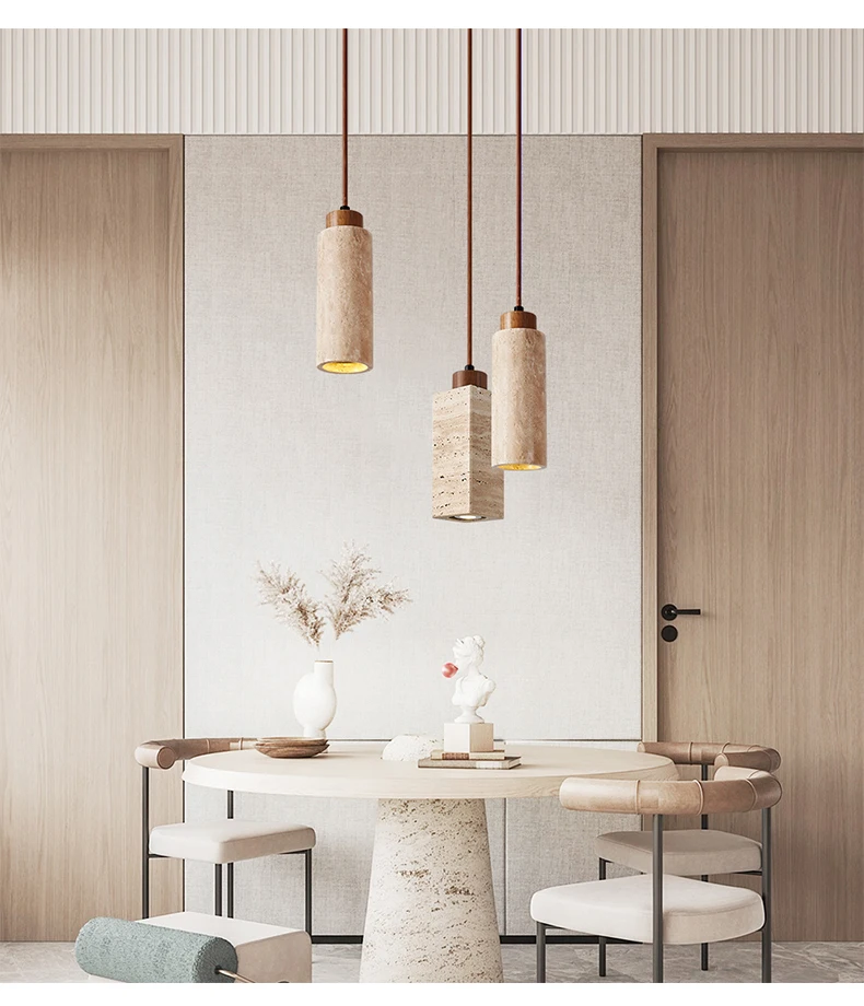Yellow Stone Pendant Light Dining Table Japan Wabi-Sabi Travertine Droplight Nordic Bedside Restaurant Aisle Hanging Lamp