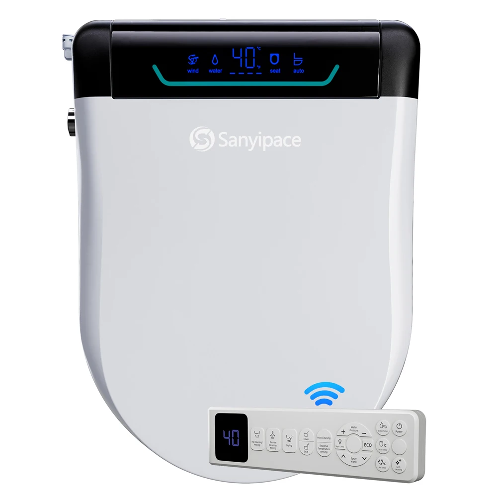Sanyipace Smart Toilet Seat Bidet with LED Digital Display Auto Lid Toilet Seat Replacement with Remote Control Rear Warm Wash Toilet Seat