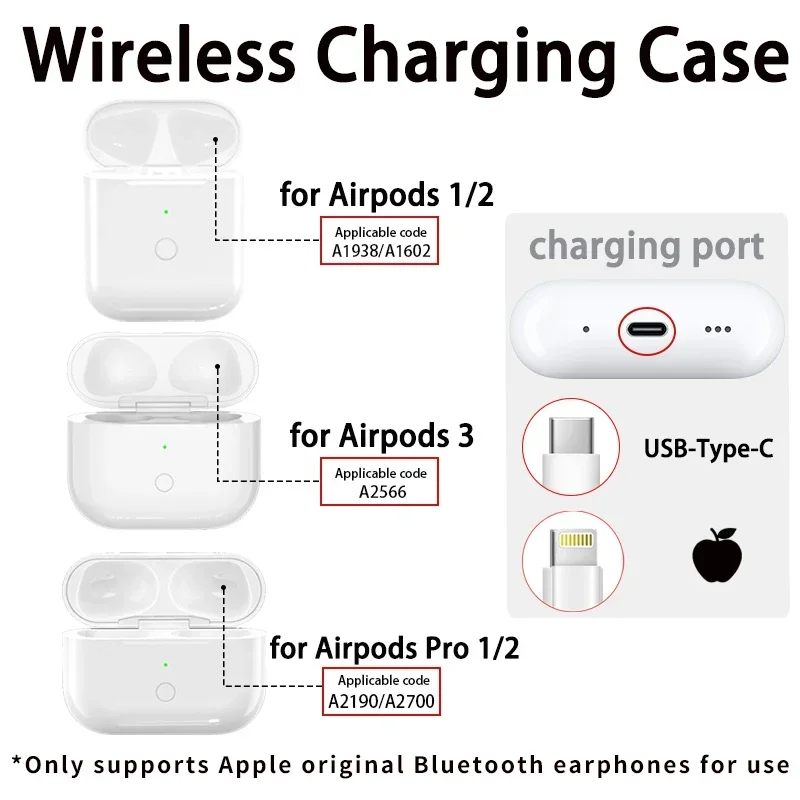 #Wireless Charging Case Replacement Compatible with Airpods Pro 1 2 3 Charger Case with Bluetooth Pairing Sync Button