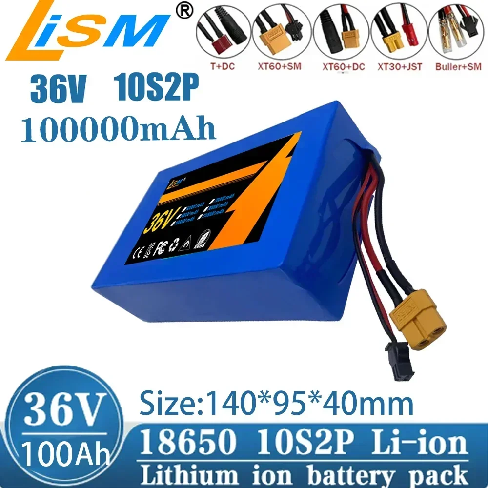36V 100Ah 10S2P 18650 Lithium Battery Pack 550W Cooter Vehicle Ultra Thin Portable Battery with BMS