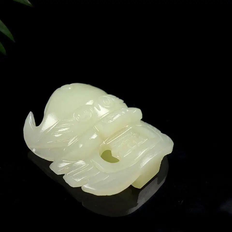 White Jade Hand Carved Devil Head Belt Buckle Jade Waist Buckle Men Stone Jewelry Accessory Collectible Craft
