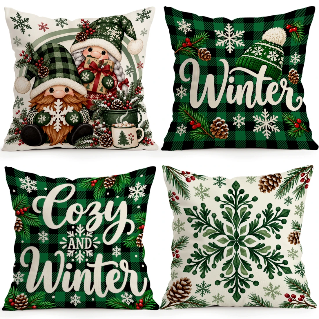 1/4pcs Green Plaid Christmas Goblin Cushions Pillowcase Polyester Cushion Cover Throw Pillow Pillowcover Home Car Sofa Decor