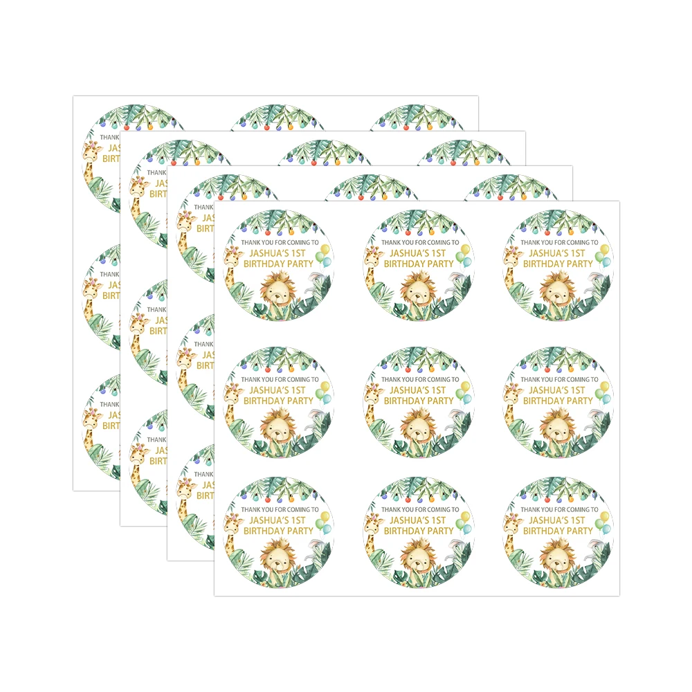 20pcs Custom Jungle Birthday Party Stickers Personalized Name and age Stickers Safari Party Self-adhesive Labels for Party