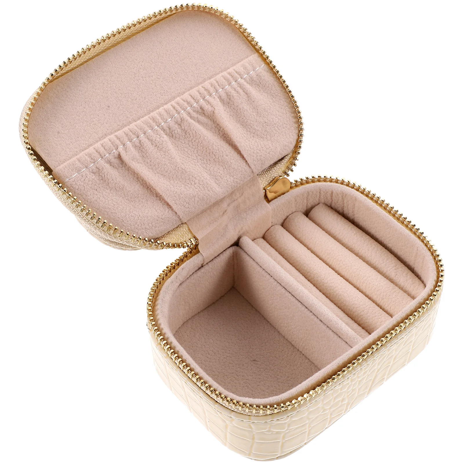 Kompakte Reise-Schmuckschatulle, PU-Material, Reißverschluss-Design, kleiner tragbarer Schmuck-Organizer, Aufbewahrungskoffer für Frauen und Mädchen