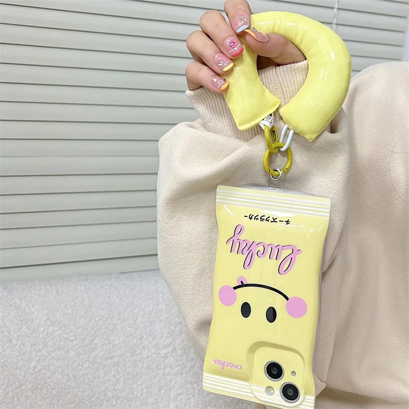 قلادة هاتف معلقة مستديرة لهاتف iPhone ، اليابان ، كوري ، لطيف ، قطن ، حزام ناعم ، ضد الضياع ، سلسلة مفاتيح عالمية ، 14 ، 13 ، 12