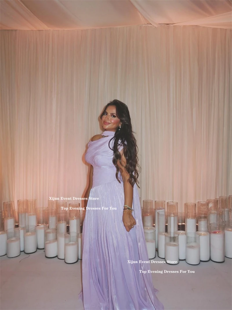 Xijun Lilac Silk Satin Long Evening Dresses Sleeveless A-Line Saudi Arabic Prom Dresses Scarf Formal 2025 Prom Gowns Customized