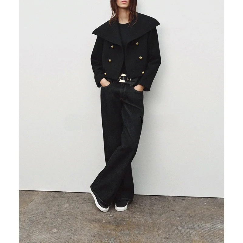 Col Long vêtements d'extérieur trajet Sle coupe ajustée Polyest printemps nouveau femmes Double rangée boutons large