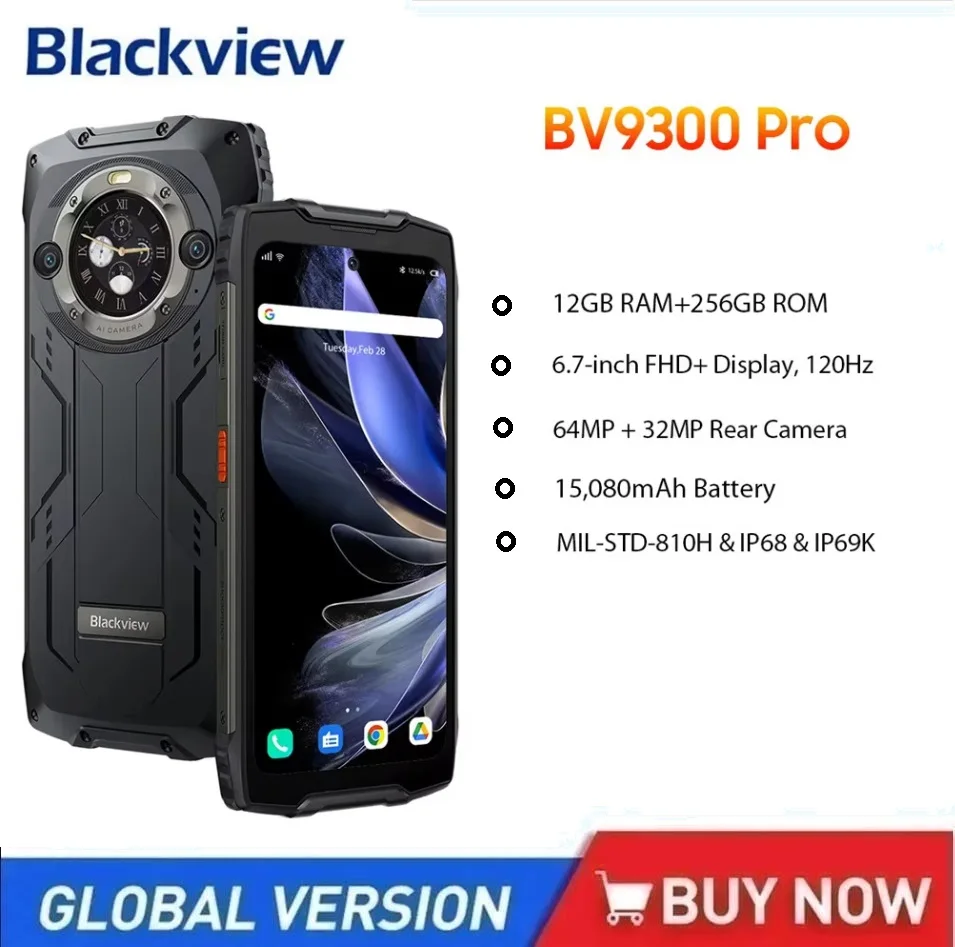 

Blackview BV9300 Pro Rugged Smartphone Octa Core 12GB+256GB 6.7Inch Android 13 Mobile Phone 64MP Camera 15080mAh 33W NFC