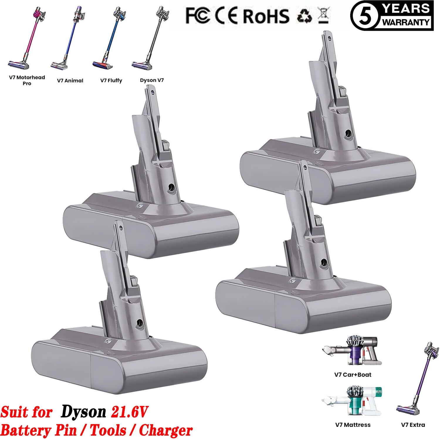 

1/2/4Pcs Upgraded 6.4Ah V7 Replace for Dyson V7 Animal/Trigger/Motorhead Pro/Car+Boat Vacuum Cleanrs 21.6v Li-ion Battery Pin