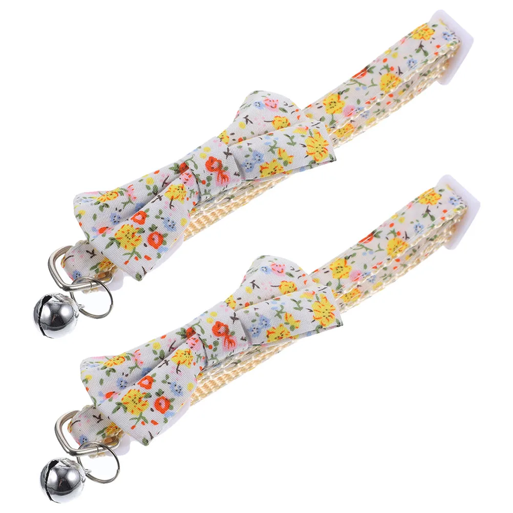 

2Pcs Cat Collar Bell Separated Bow Tie Spring Summer Adjustable Polyester Nylon Pet Kitten Dog Cute Decorative