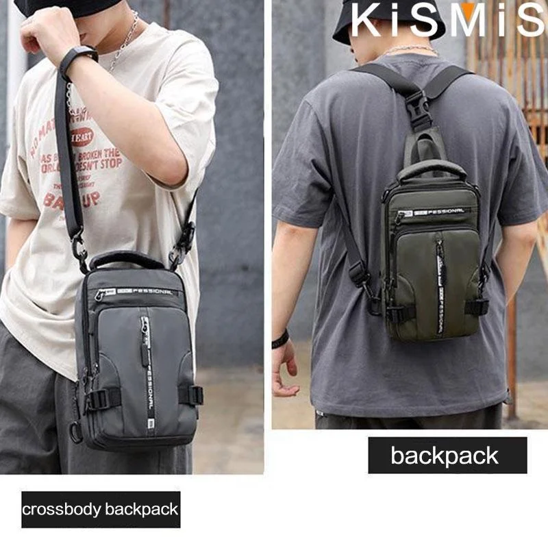 KISMIS Herren Multifunktions-Umhängetasche, Schultertuch, Brusttaschen, Umhängetasche, lässig, für Herren, USB-Ladehandtasche – Detail 10