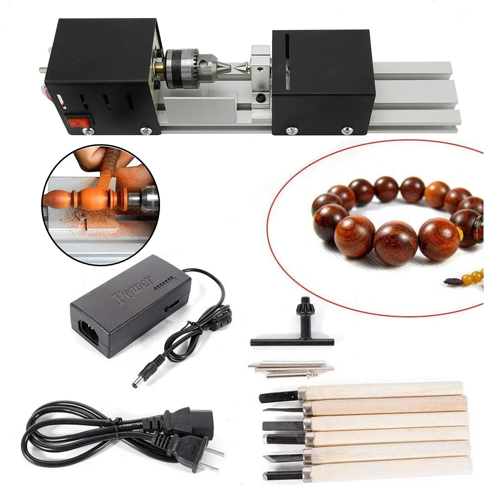 

12-24V DIY Mini Wood Lathe Machine Rotary Tool Miniature Buddha Pearl Lathe Woodworking Buddha Pearl Grinding Polishing